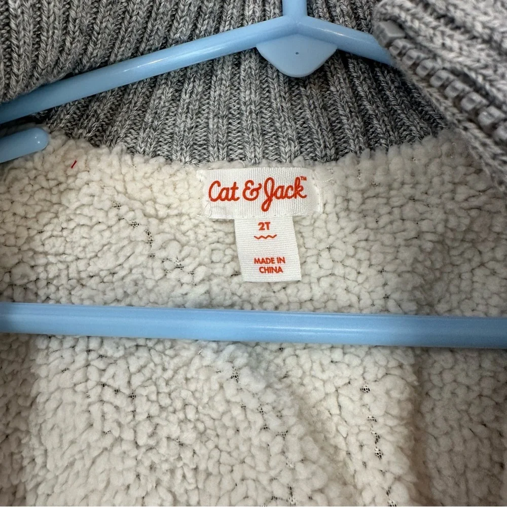Boys Cat & Jack Buffalo Plaid Cable Knit Mock Neck Sherpa Lined Jacket Size 2T